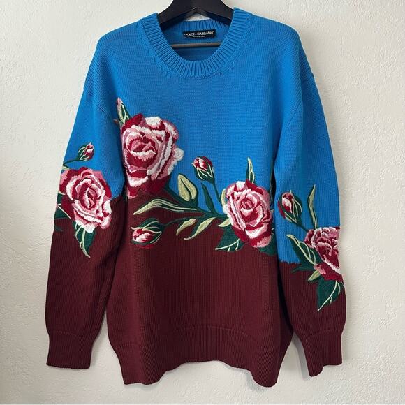 Dolce & Gabbana Cotton Sweater with Handmade Floral Embroidery size S - Picture 3 of 15